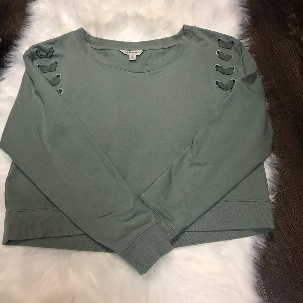 CALVIN KLEIN ARMY GREEN CROPPED SWEATSHIRT MEDIUM